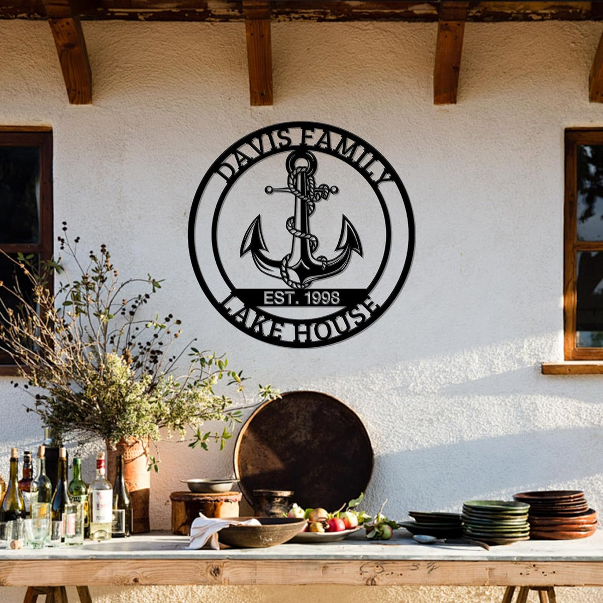 Personalized Metal Anchor Sign, Custom Family Last Name Sign, Nautical Outdoor Monogram Wall Art