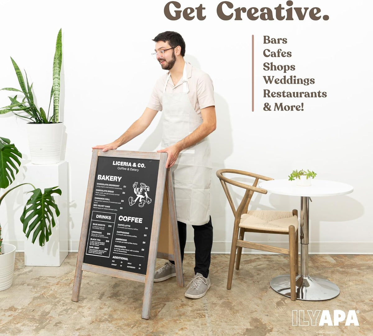 Ilyapa Wooden A-Frame Sign with Eraser & Chalk - 40 x 20 Inches Magnetic Sidewalk Chalkboard – Grey