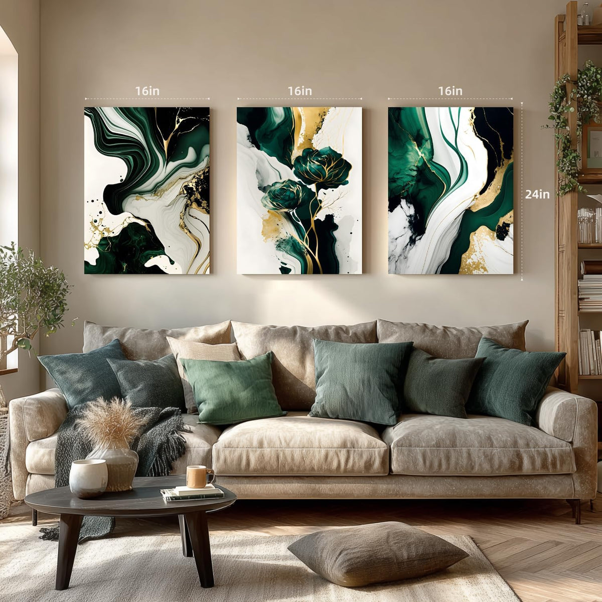 IAFWZX Framed Green Gold Abstract Wall Art, Emerald Marble Textured Wall Decor, Contemporary Line