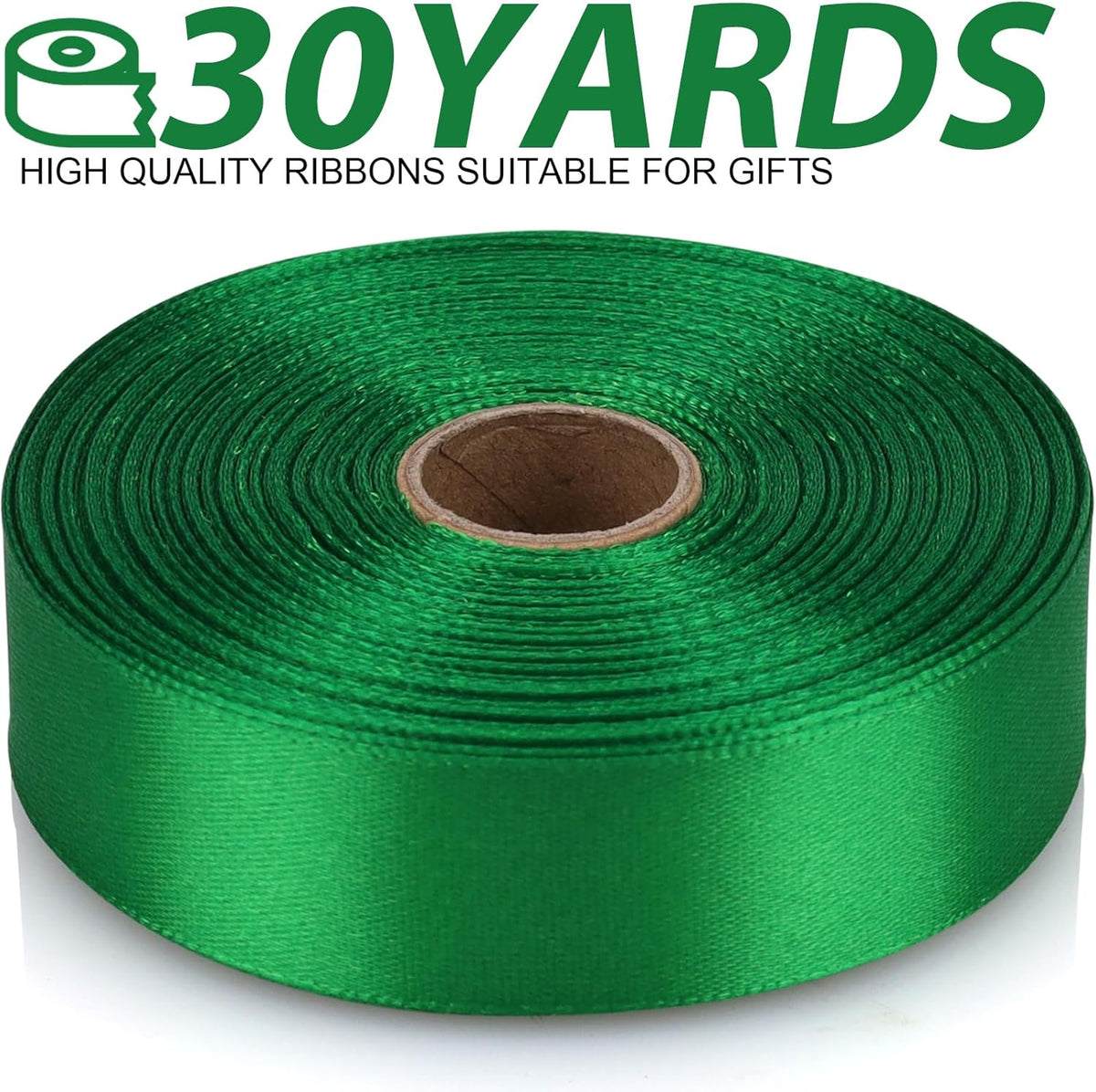 Green 7/8 Inch 60 Yards Satin Craft Ribbon - Single Face Polyester Ribbon for Handmade Roses, Gift