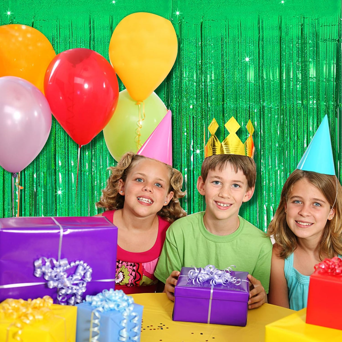 Tinsel Curtain Party Backdrop Green Birthday Decorations 10 Packs Glitter Foil Fringe Curtain Party