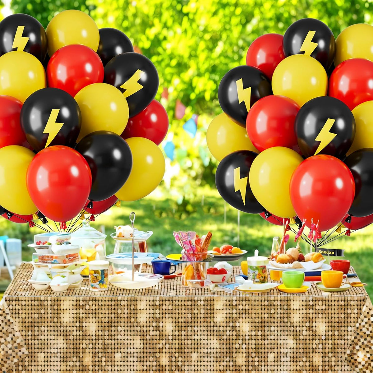 Red Yellow and Black Balloons, 12 Inch Lightning Print Balloons, Yellow Red Black Lightning Printed