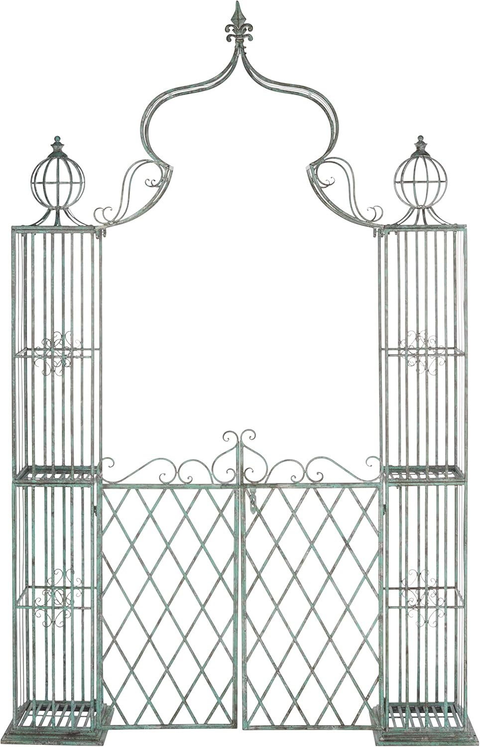 SAFAVIEH Outdoor Collection Beatrix Victorian Antique Dark Green Wrought Iron Trellis Garden Arch