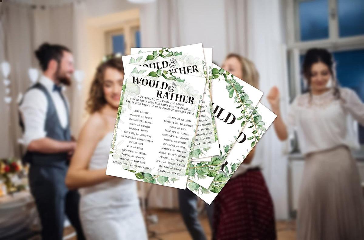 Bridal Shower Game Cards, Would She Rather Game, Tropical Jungle Theme Engagement Party Cards For