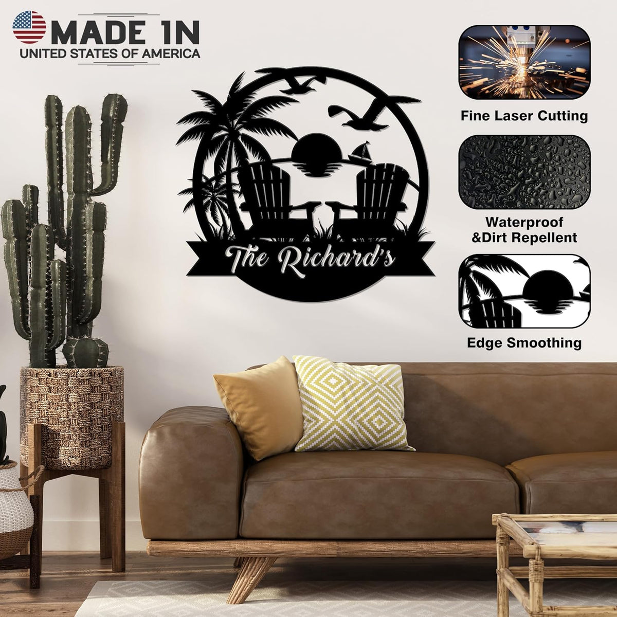 Personalized Beach Decor for Home, Custom Metal Sign Outdoor Nautical Decor, Palm Trees Coastal