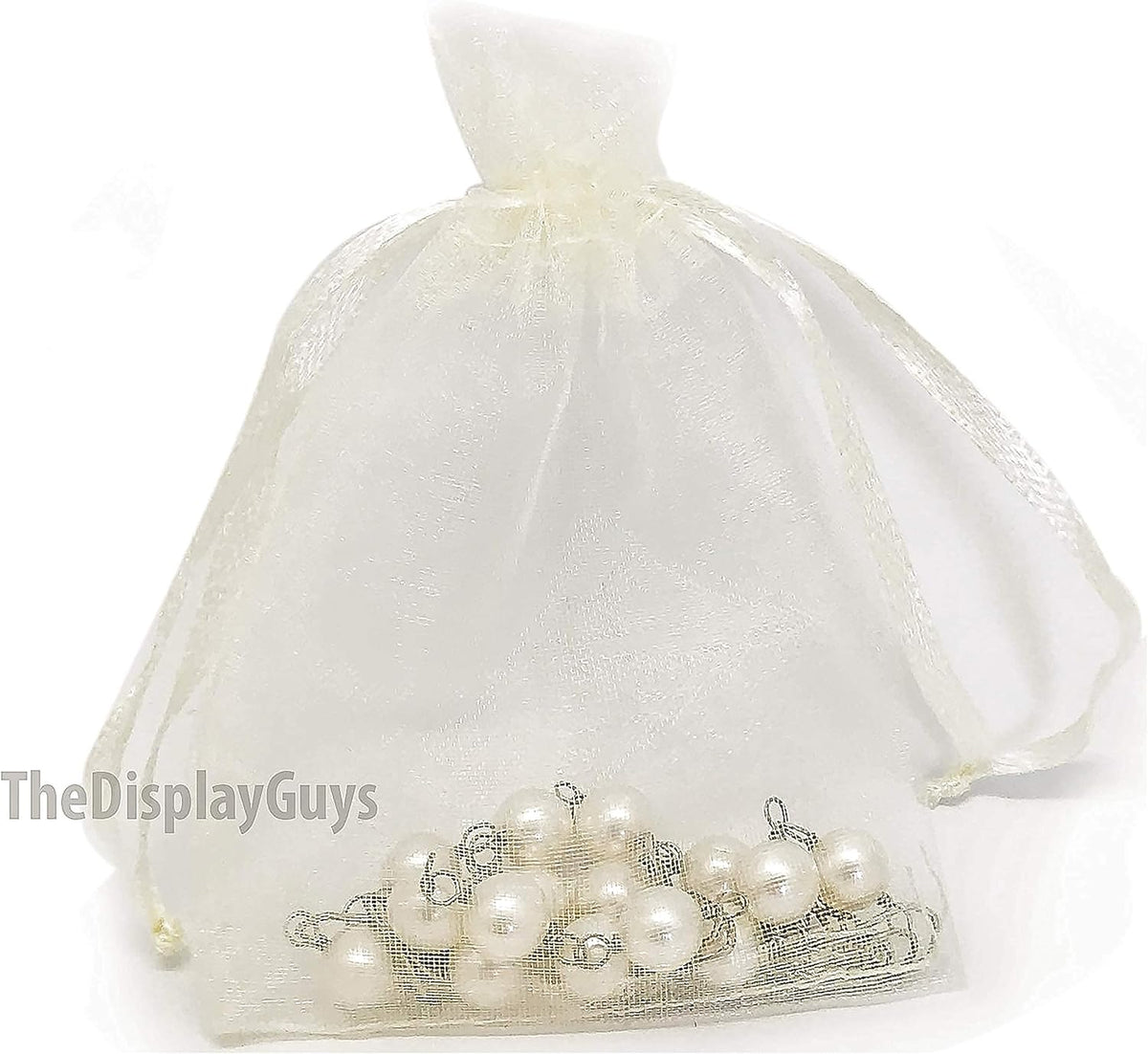 TheDisplayGuys 100-Pack XS 2 x 2 3/4" Cream/Beige Sheer Organza Gift Bags with Drawstring, Jewelry