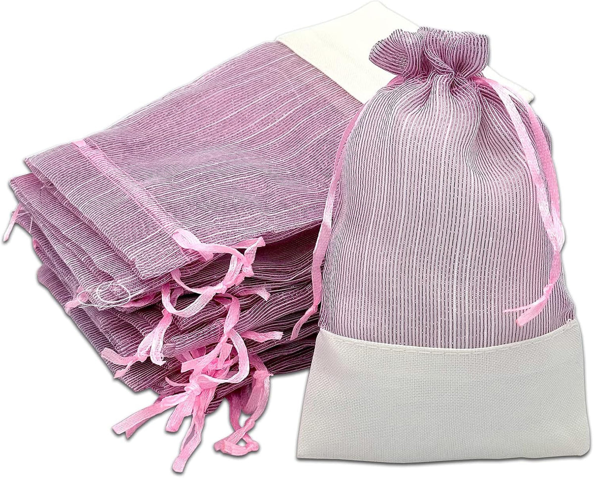 TheDisplayGuys For Your Modern Living 24-Pack Linen & Pink Organza Gift Bags with Drawstrings