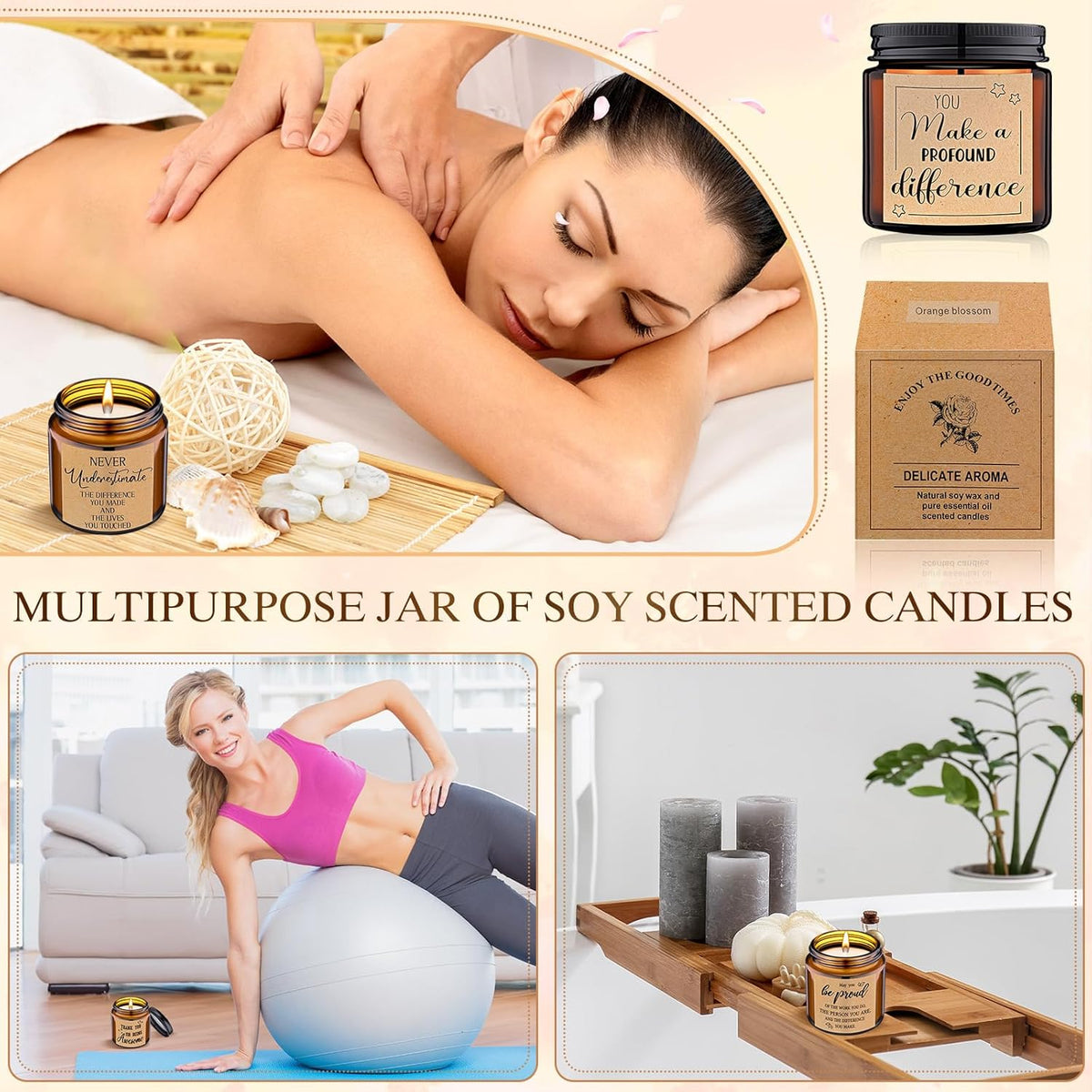 MTLEE 20 Pcs Thank You Gifts Candles 3.5 oz Employee Appreciation Inspirational Scented Soy Wax