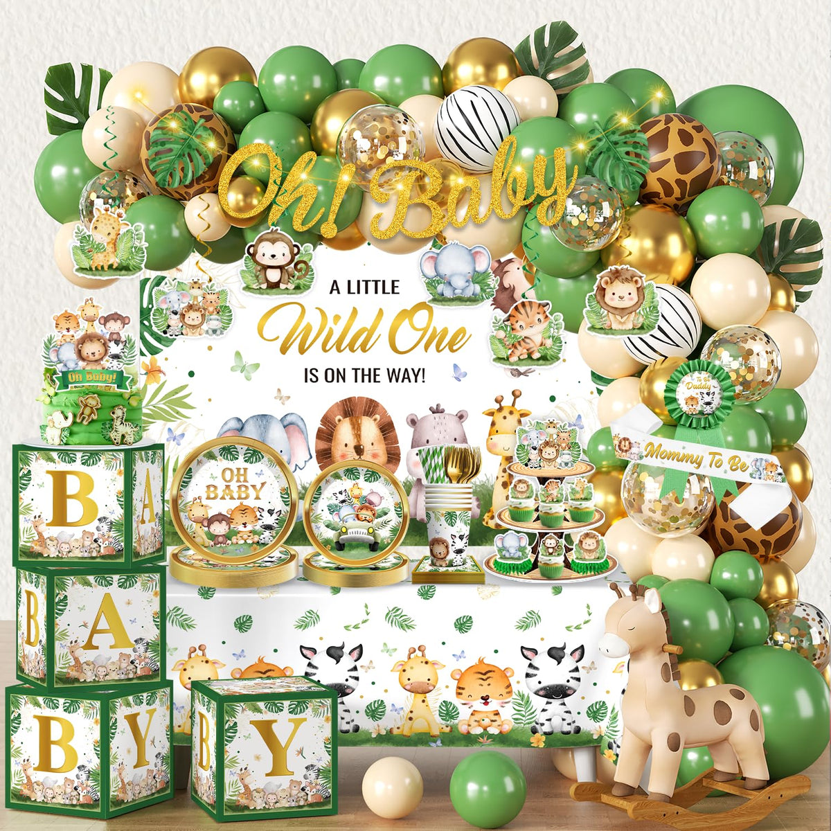 Safari Baby Shower Decorations Decorations, All-in-One Set for 30 Guests