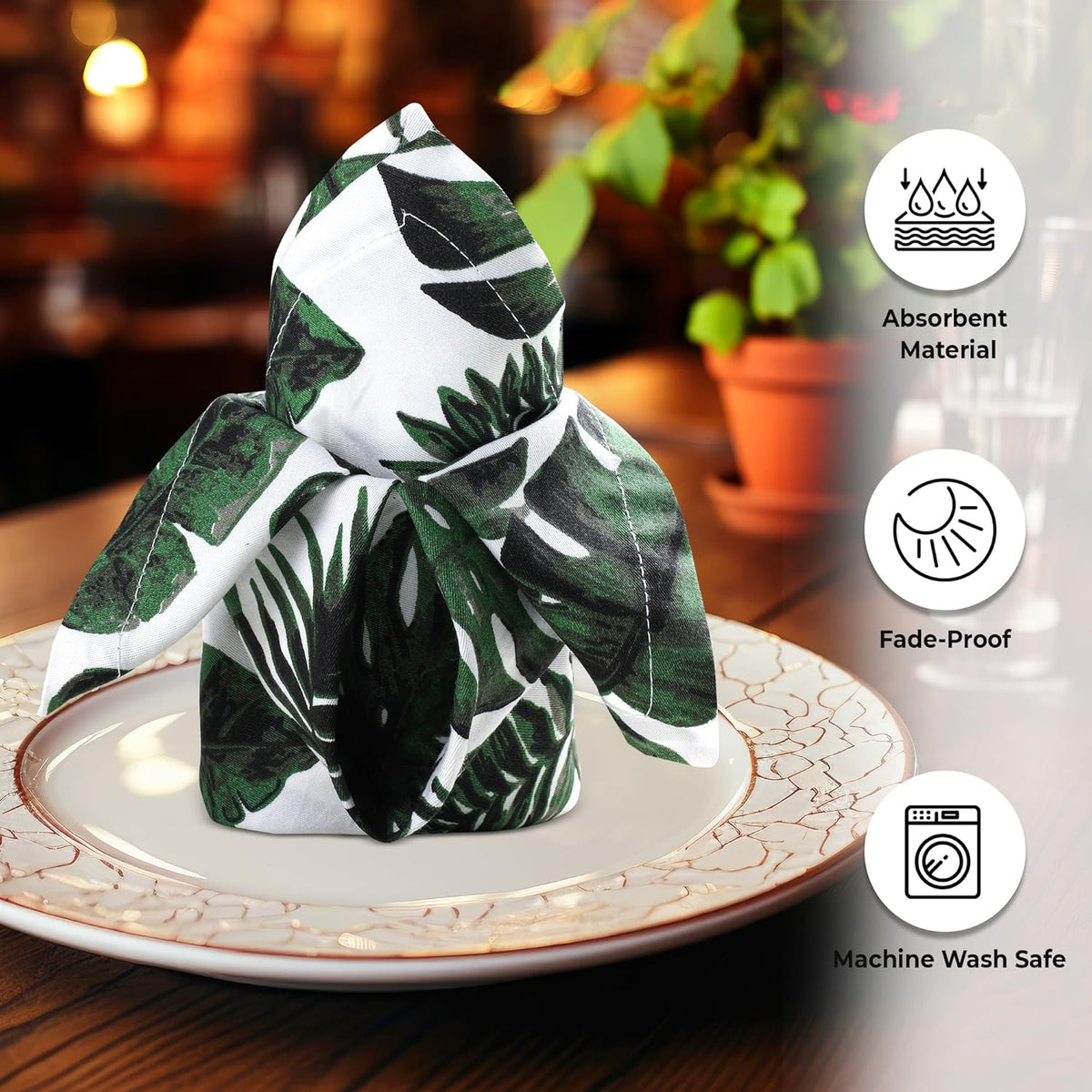 Urban Villa Cloth Napkins Tropical Print 100% Cotton Absorbent Dinner Napkins (Set of 12) Oversized