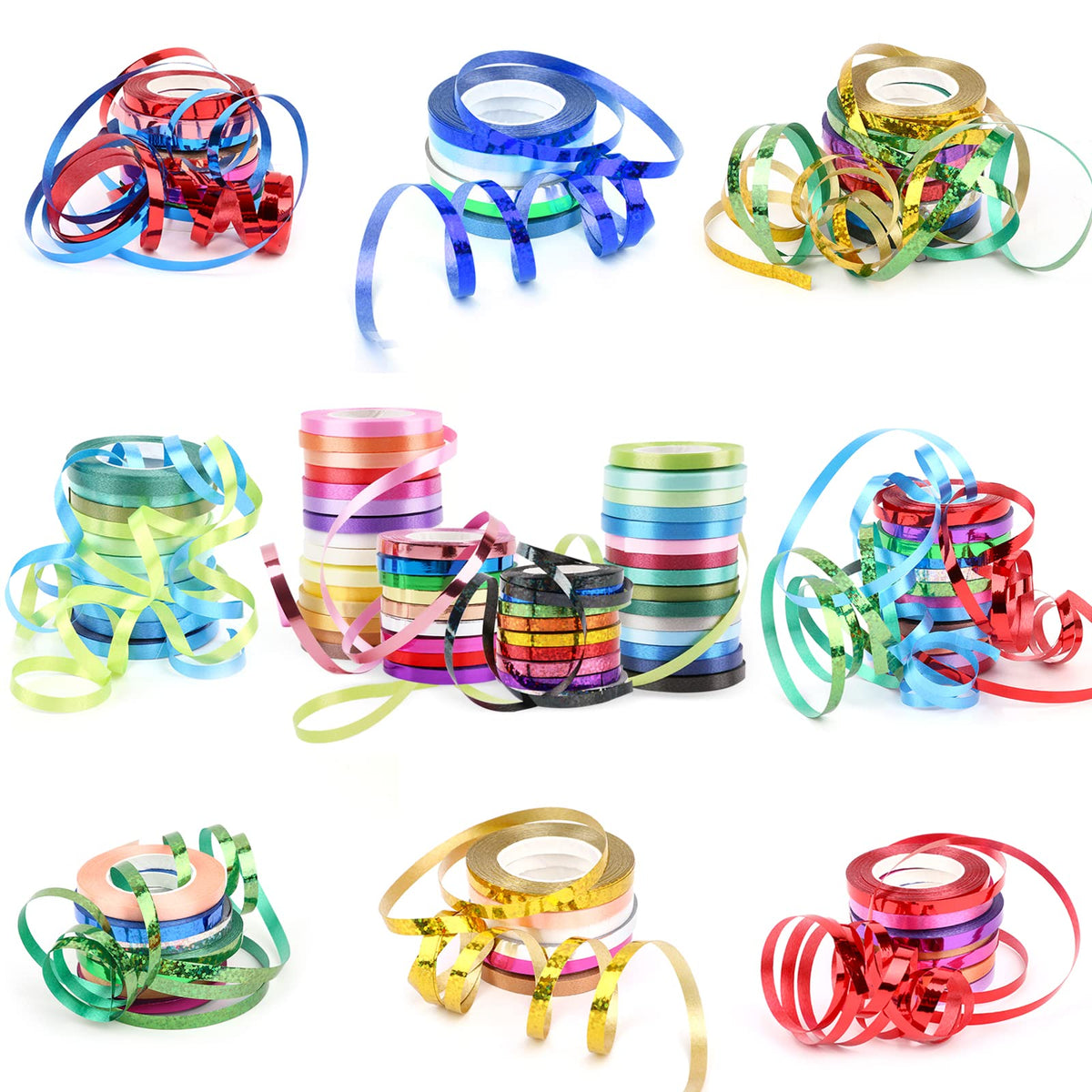 48 Rolls Curling Balloon String Roll Ribbons, 48 Colors 5mm 11 Yards Gift Wrapping Ribbons for Art