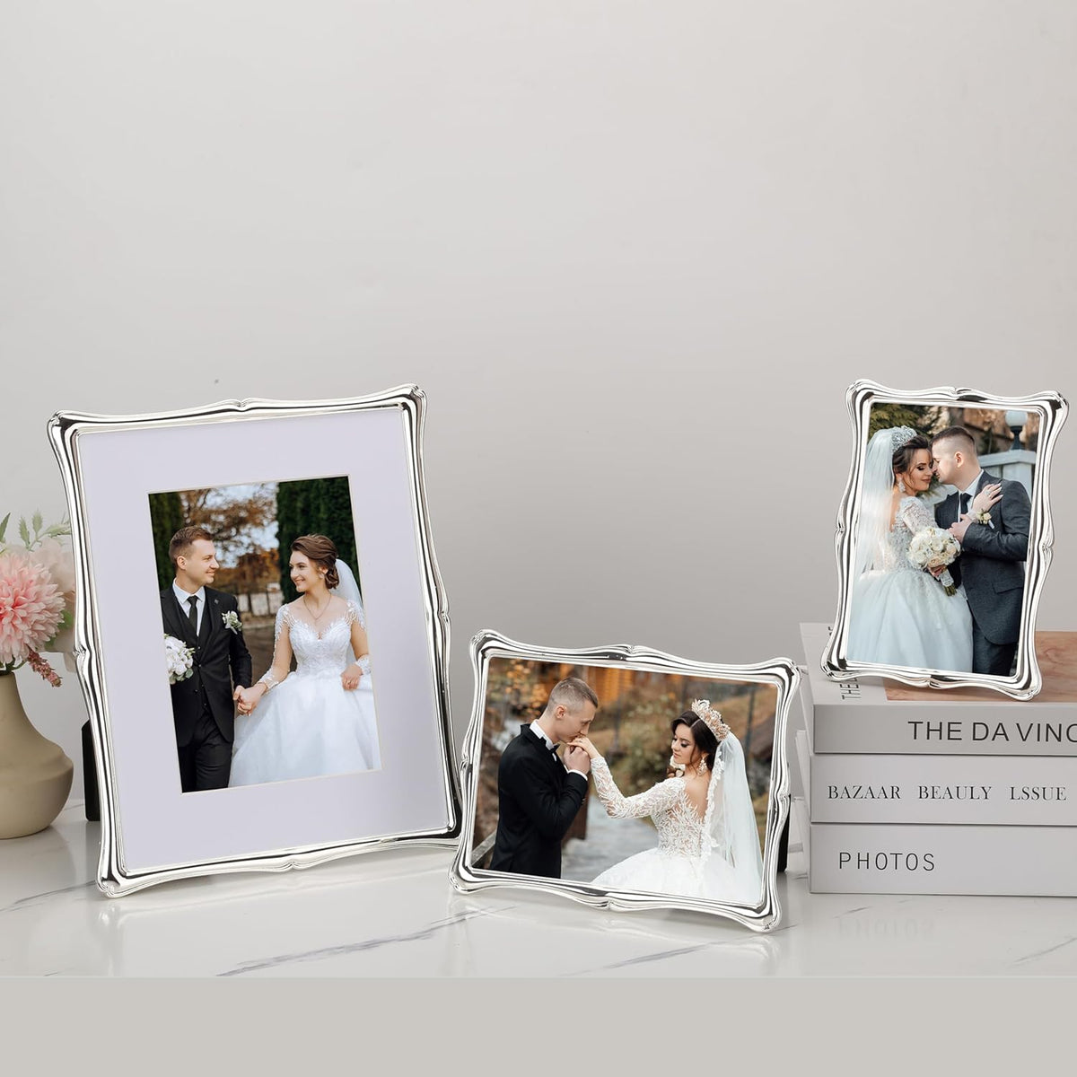 8 x 10'' Premium Alloy Silver Photo Frame with 5x7'' Mat - Luxury Hi End Display Picture Frames