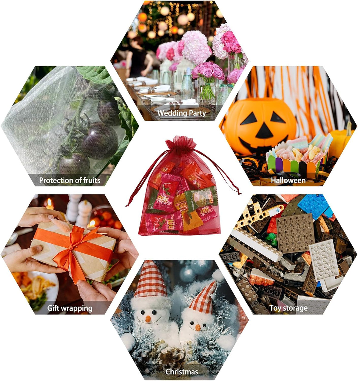 Wudygirl 100 PCS Organza Bags - 5X7 Inch Sheer Organza Bags with Drawstring for Jewelry, Wedding