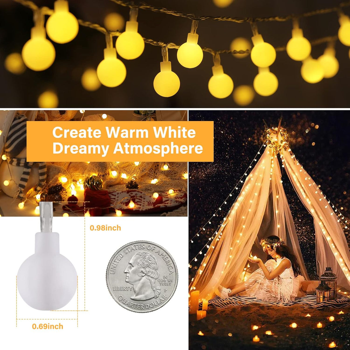 Minetom Globe String Lights, 33 Feet 100 Led Fairy Lights Plug in, 8 Modes with Remote Mini Globe