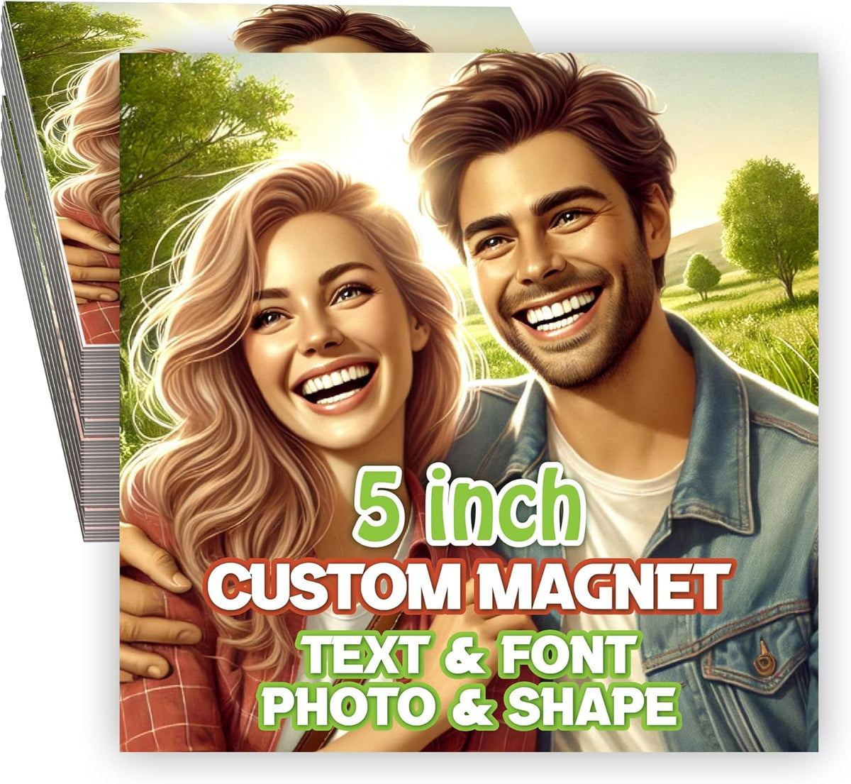 KETABAO – 5" Personalized Square Magnetic Photo Picture Frames - Custom Refrigerator and Car