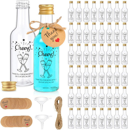 OurWarm 50 Pack Mini Liquor Bottles, 1.7oz/50ml Mini Shot Bottles with Gold Screw Caps Funnels Tags