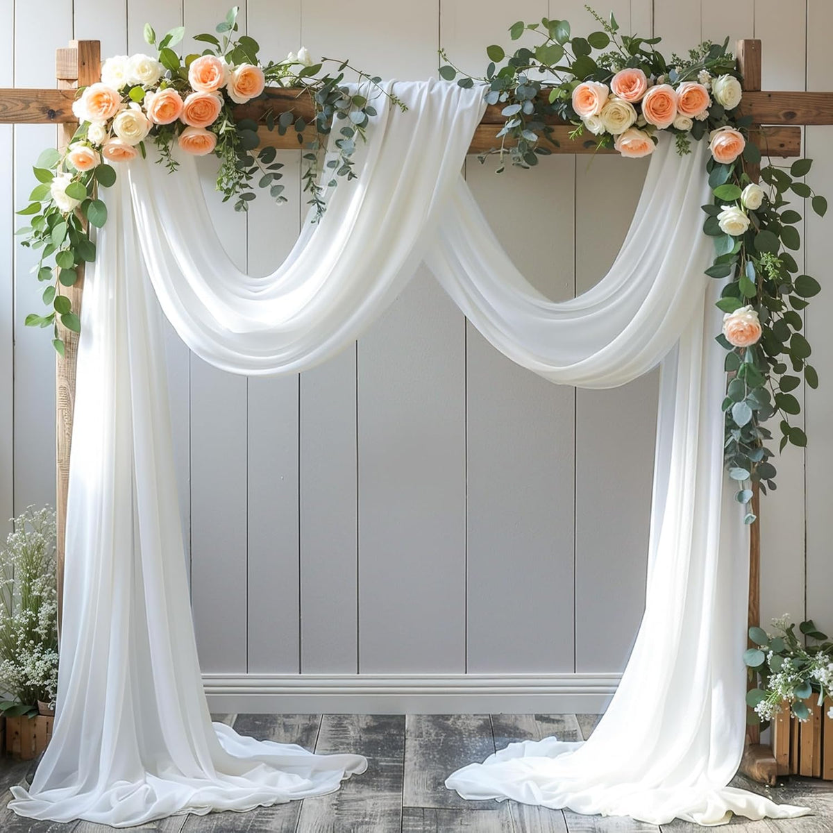 PARTISKY Wedding Arch Draping Fabric,1 Panel 18FT White Drapes Chiffon Fabric Drapery Decorations