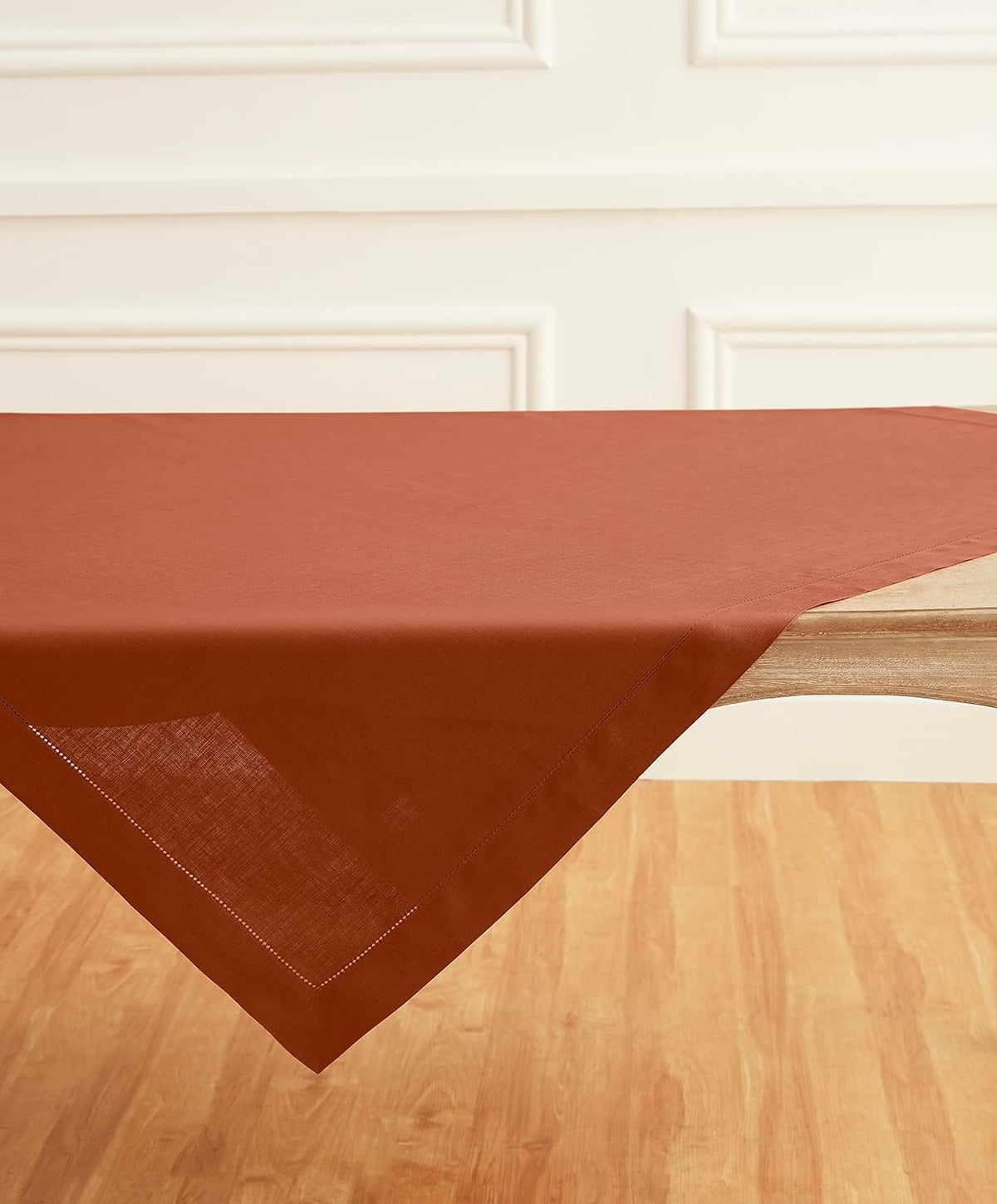 Solino Home Linen Cinnamon Tablecloth 52 x 52 Inch - 100% Pure Linen Square Table Throw - Classic