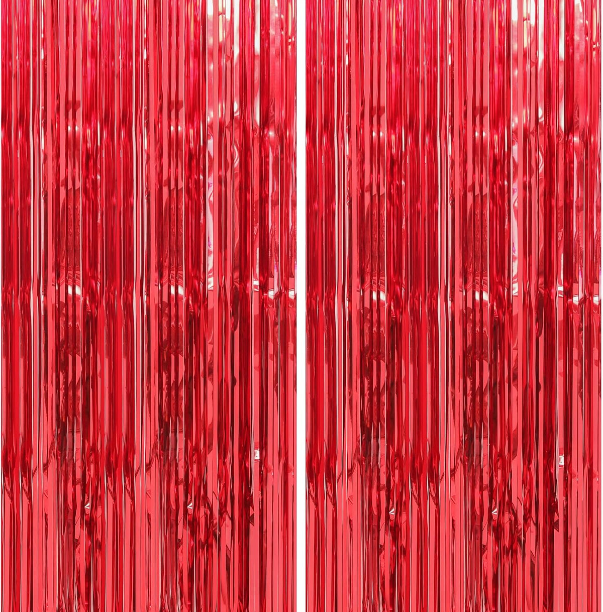 Crosize 4 Pack 3.3 x 9.9 ft Red Foil Fringe Curtains Party Decorations, Red Tinsel Curtain Backdrop