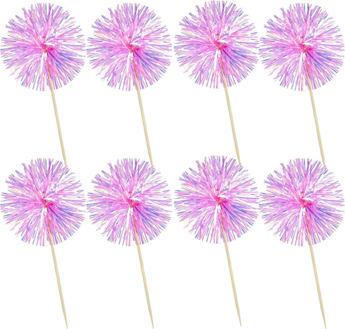 Ephlyn 30Pcs Foil Firework Cupcake Toppers Party Birthday Cake Toppers Supplies Sparkle Tinsel