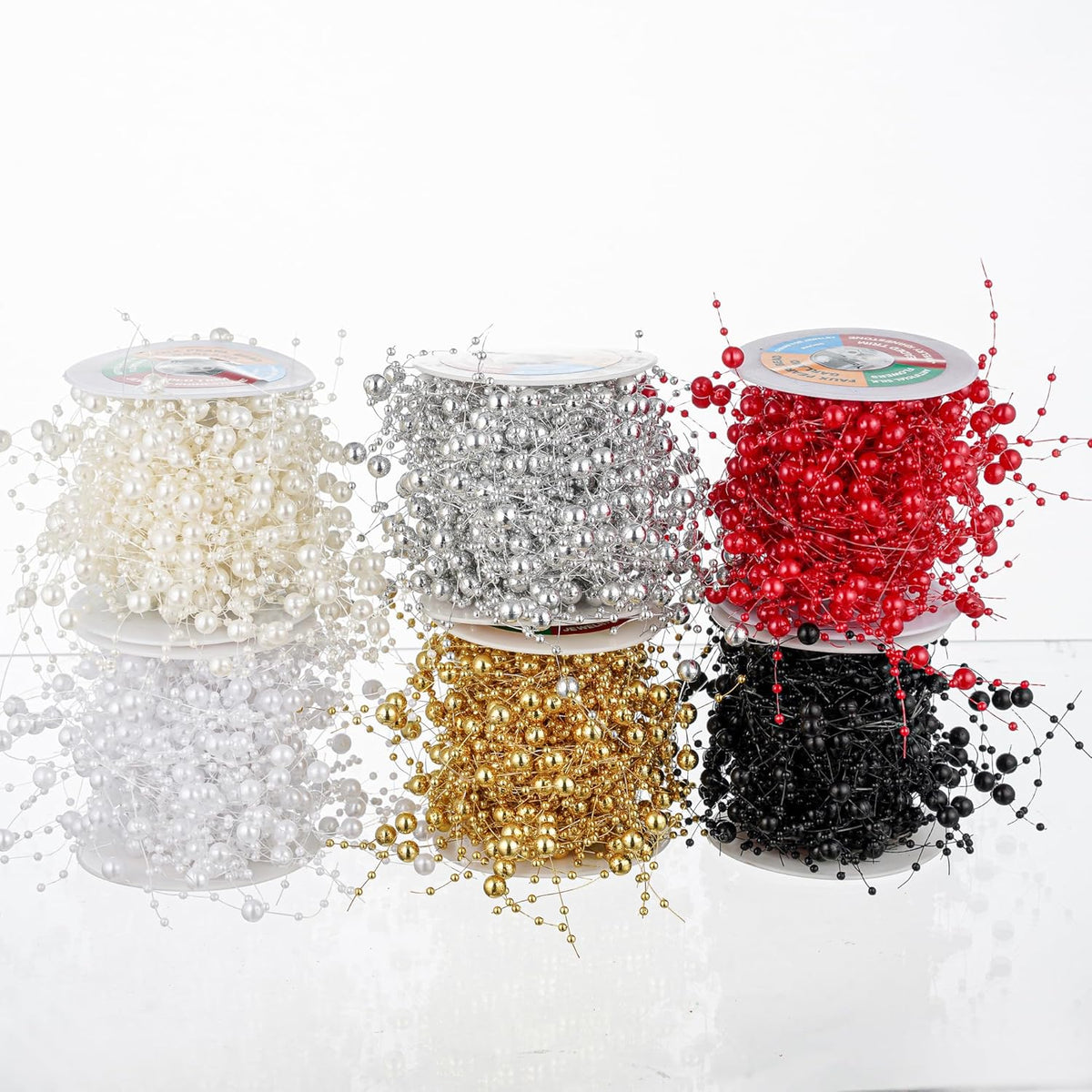 13Feet Pearl String Spool Roll for Floating Candles Faux Pearls Strands Garland for Vase Filler