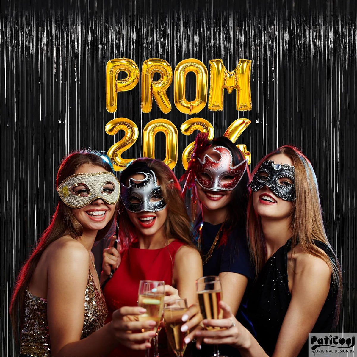 Black Streamers Party Decorations - Thicken 4 Pack 3.2 x 8.2 FT - Black Tinsel Foil Fringe Backdrop