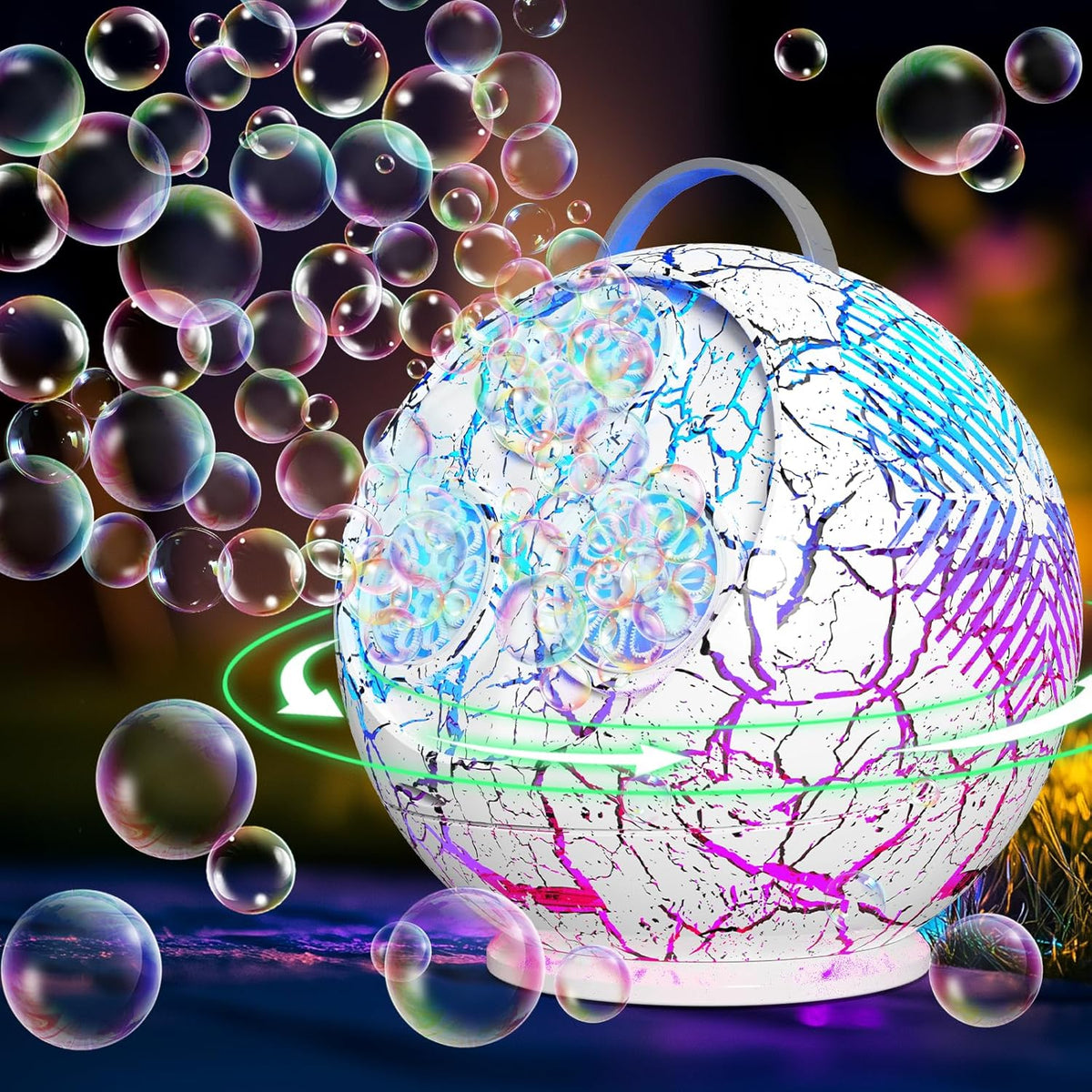Bubble Machine Automatic Bubble Blower for Kids Toddlers Rechargeable Portable Spherical LED Bubble