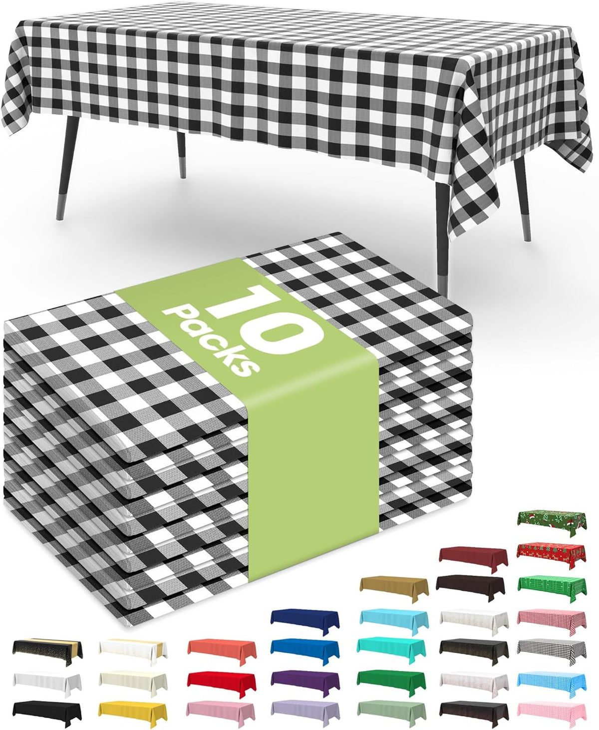 Pureegg Plastic Table Cloth Disposable 10 Pack, 54 x 108 Inch Table Cloths, Party, Picnic