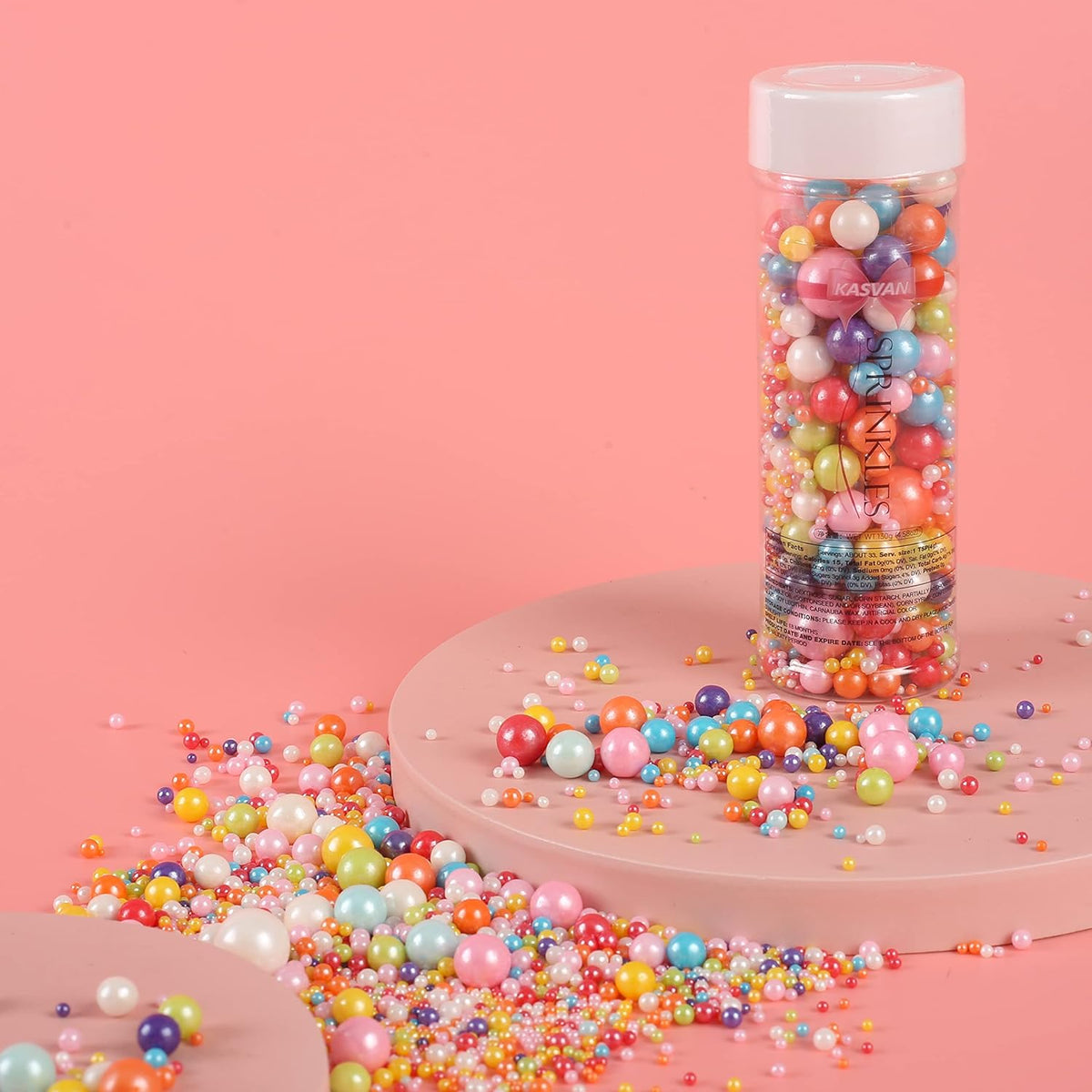 Kasvan Mixed Pearl Sugar Sprinkles - Edible Candy Pearls 130g/4.58 Oz, Mix Size, Baking Cake