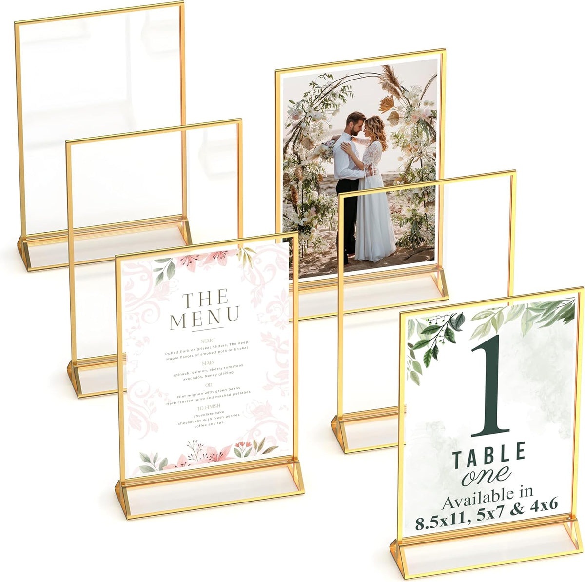 Dasher Products Gold Picture Frames Double-Sided, 6-Pack 4x6 Acrylic Table Number Holders, Clear