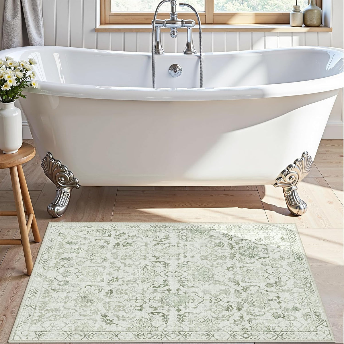 Sage Small Area Rug 2x3 Throw Rug for Entryway Bathroom Kitchen, Non-Slip Low-Pile Washable