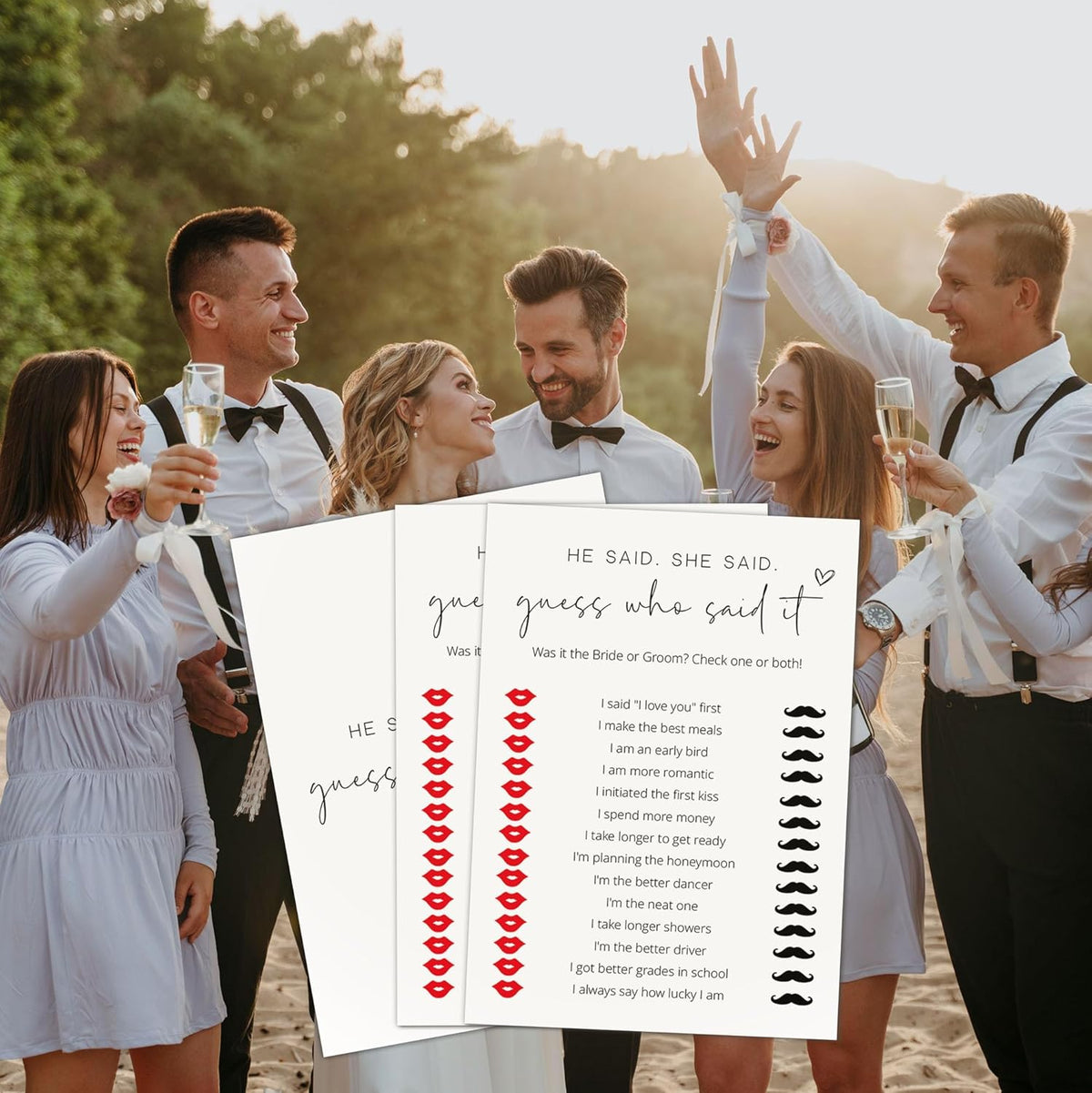 Bridal Shower Games, He Said She Said, 25Pcs Minimalist White Double-Sided Bridal Game Cards