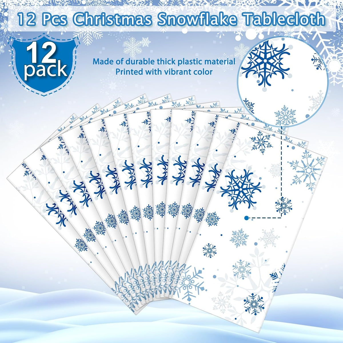 12 Pieces Snowflake Christmas Party Tablecloth Decorations,Plastic White Snowflake White Blue Xmas