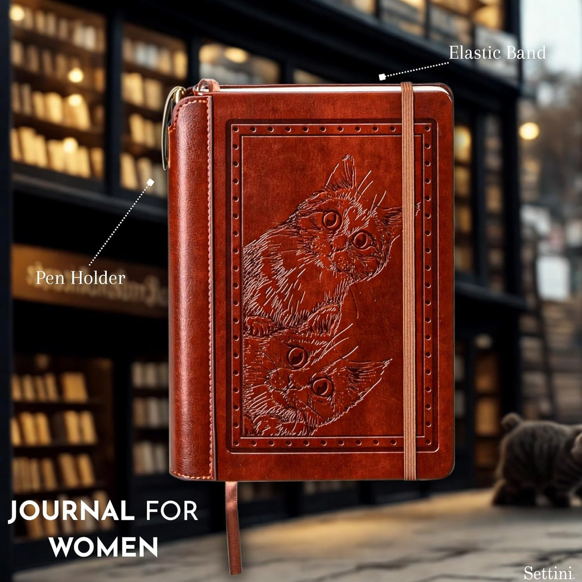 SETTINI® Lined Journal - Cat Journal for Writing Gift Set - Hardcover Vegan Leather, Includes