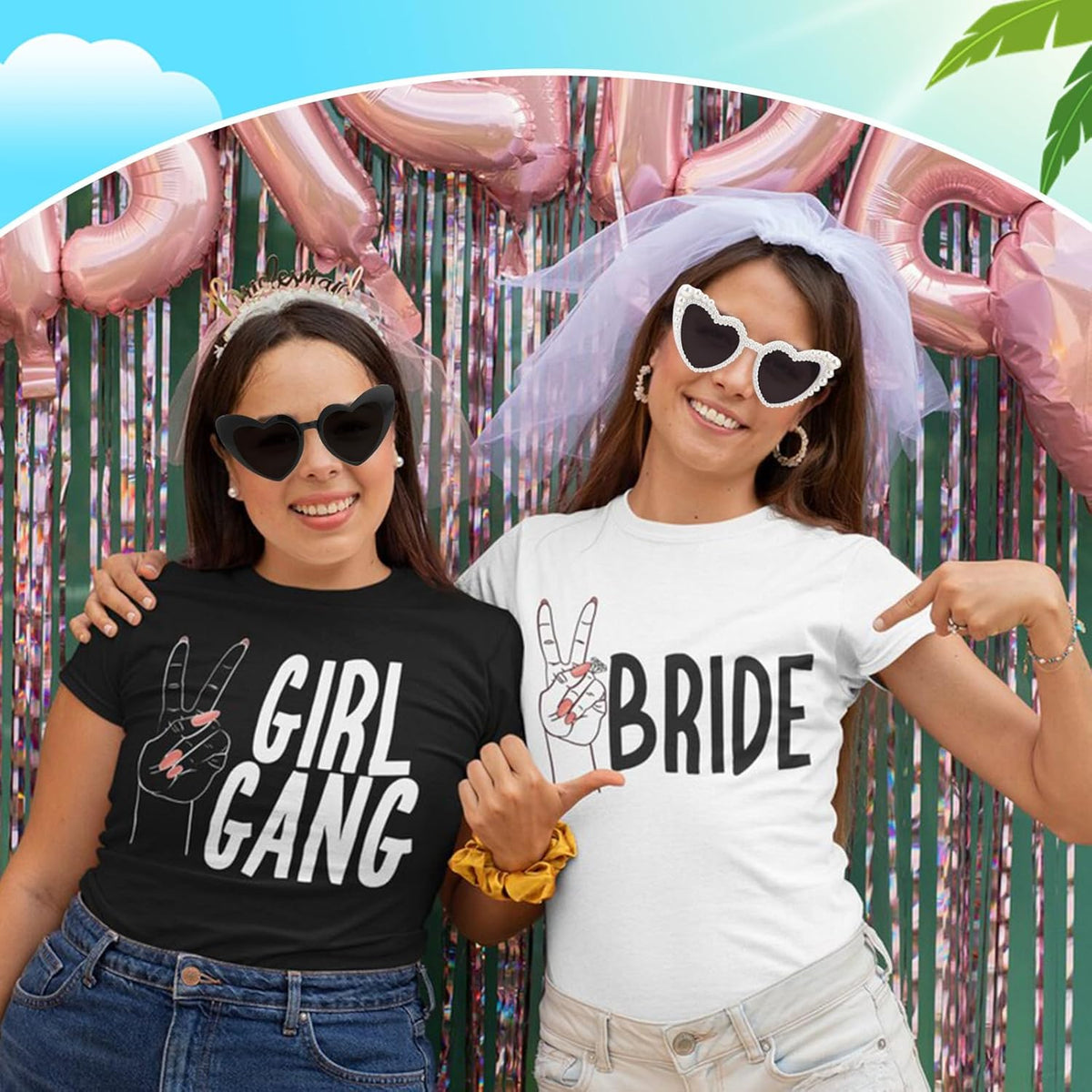 CIEHER Bachelorette Party Favors - White Black Heart Sunglasses for Bride Bridesmaid