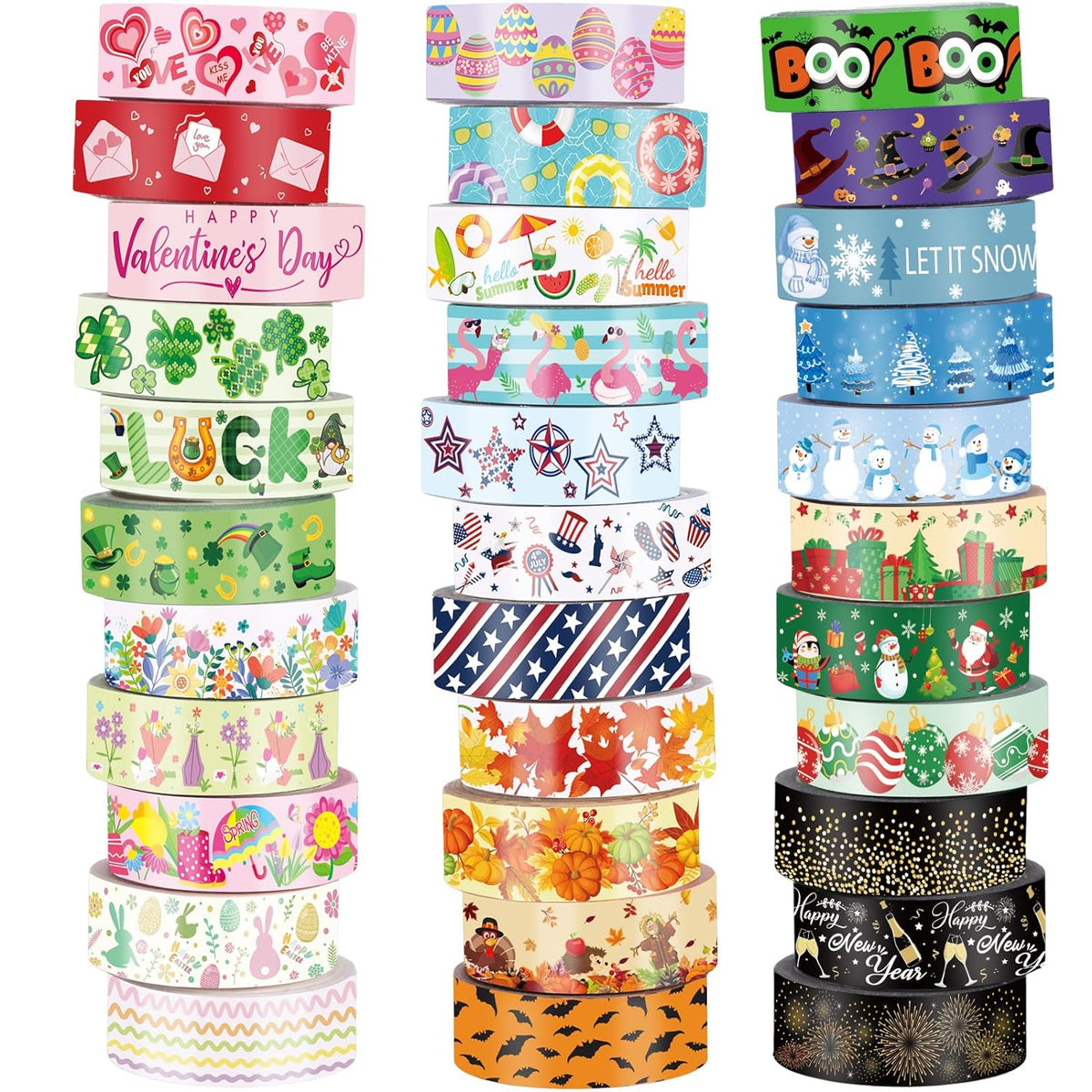 TaoBary 33 Rolls Holiday Plaid Washi Tape, 15 mm Seasonal Washi Tape Set Bohemian Colorful Vintage