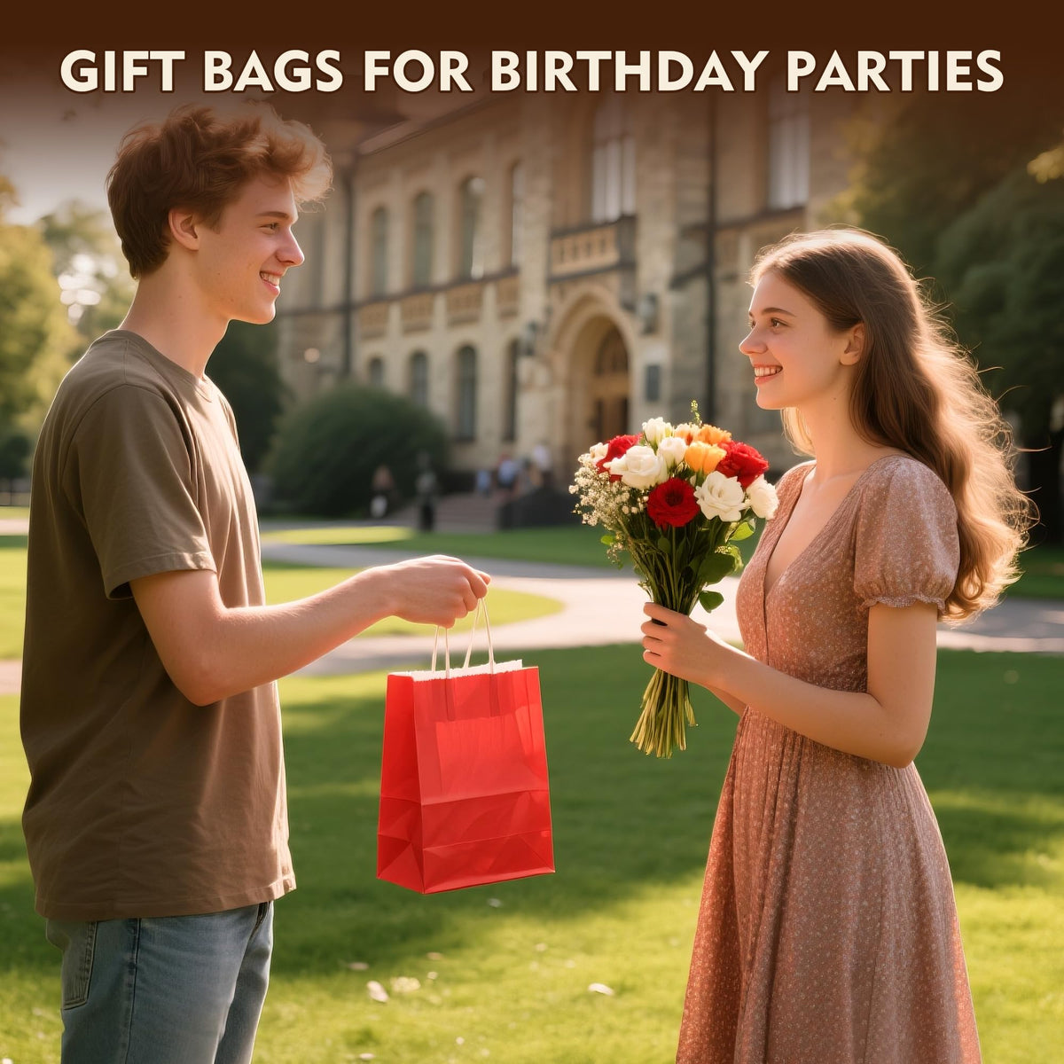 YEEHAW 24 Pack Small Gift Bags 5.8"×3.2"×8.25" Kraft Paper Bags with Handles, Party Favor Bags Bulk