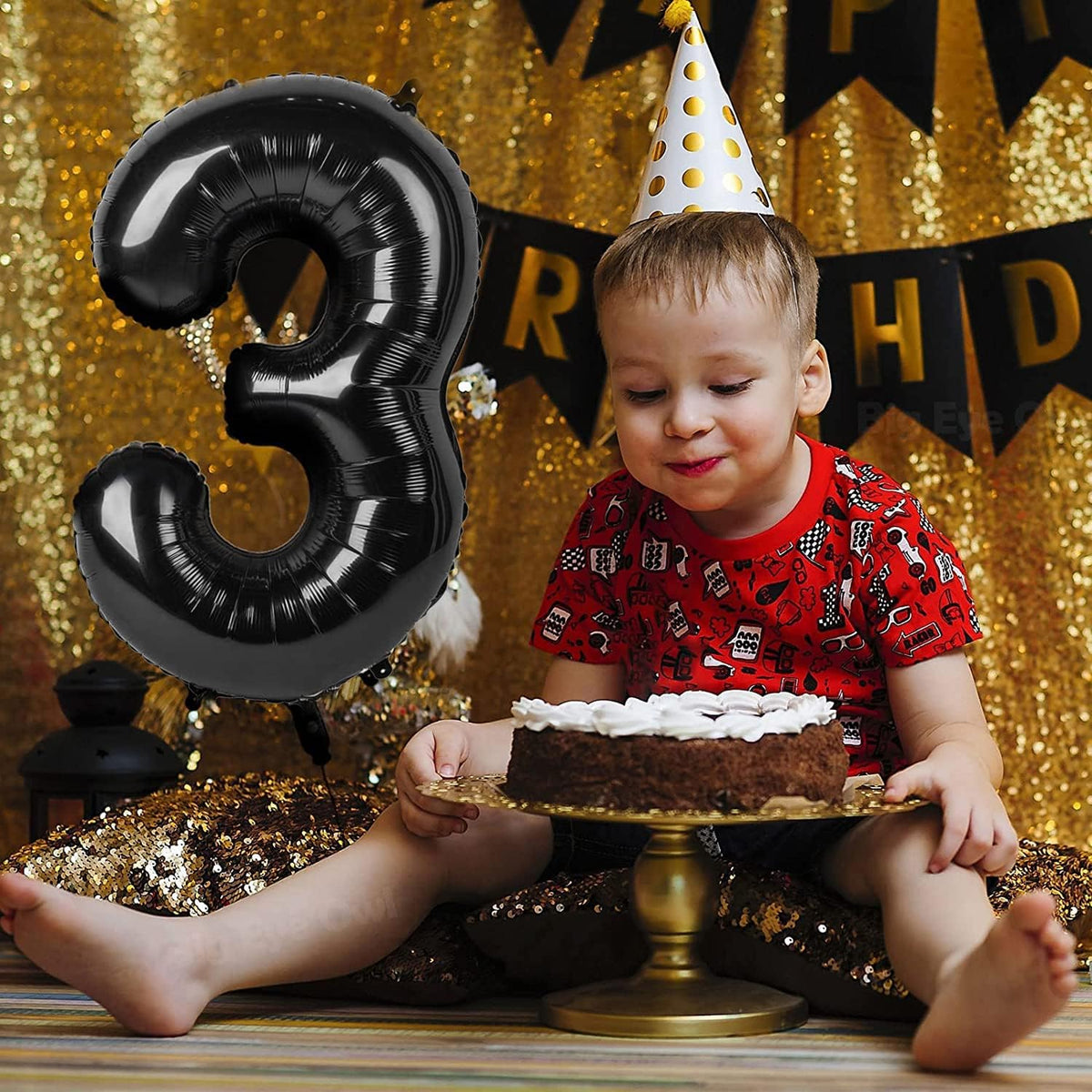 40 Inch Black Number Balloon 0-9(Zero-Nine), Big Size Happy Birthday Balloon, Foil Helium Big