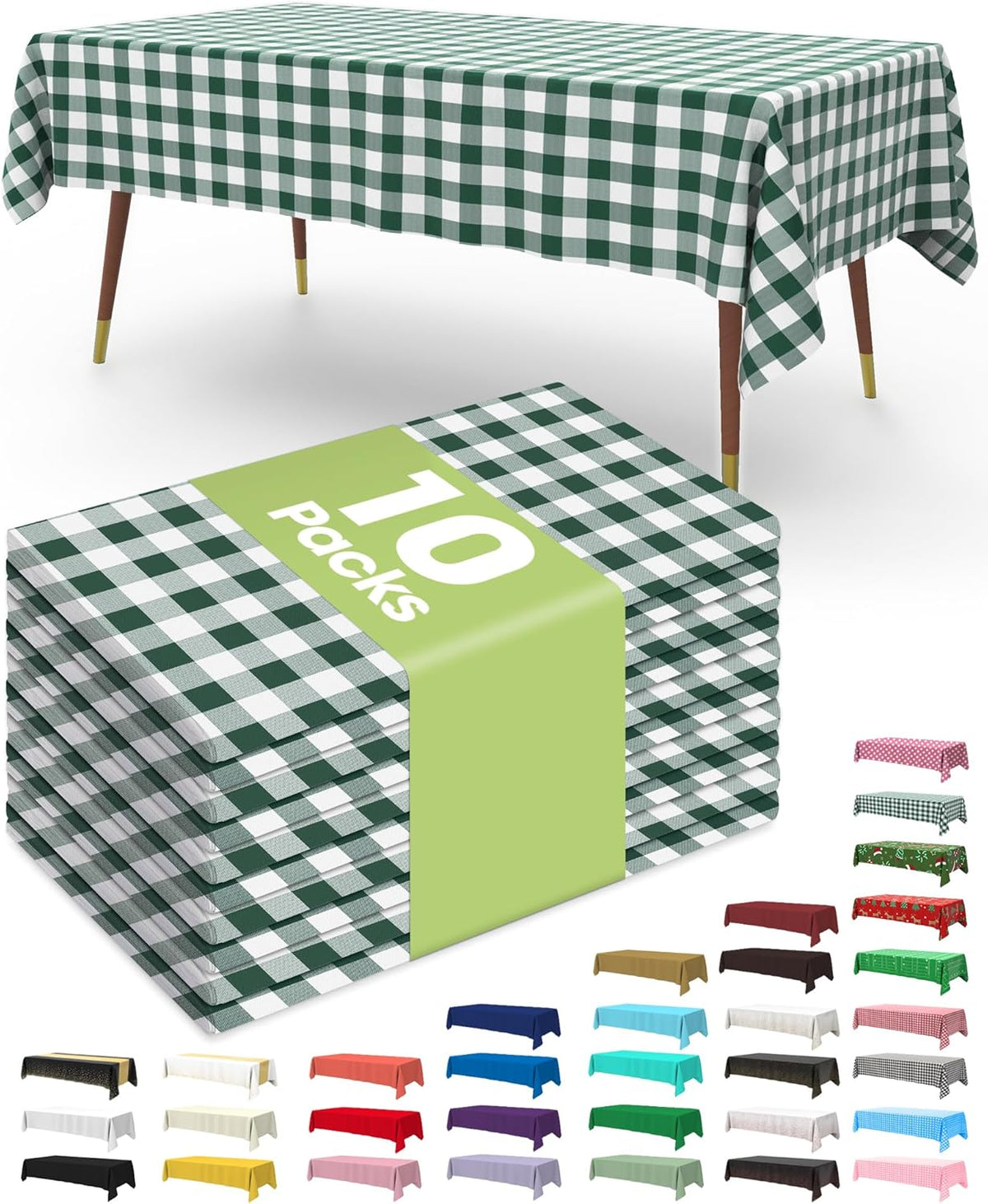 Pureegg Plastic Table Cloth Disposable 10 Pack, 54 x 108 Inch Table Cloths, Party, Picnic