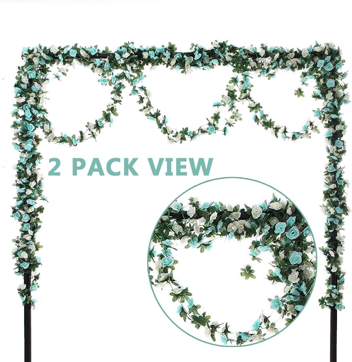 Miracliy 5Pcs 41FT Blue and White Flower Garland Artificial Rose Arch Vines Fake Spring Floral