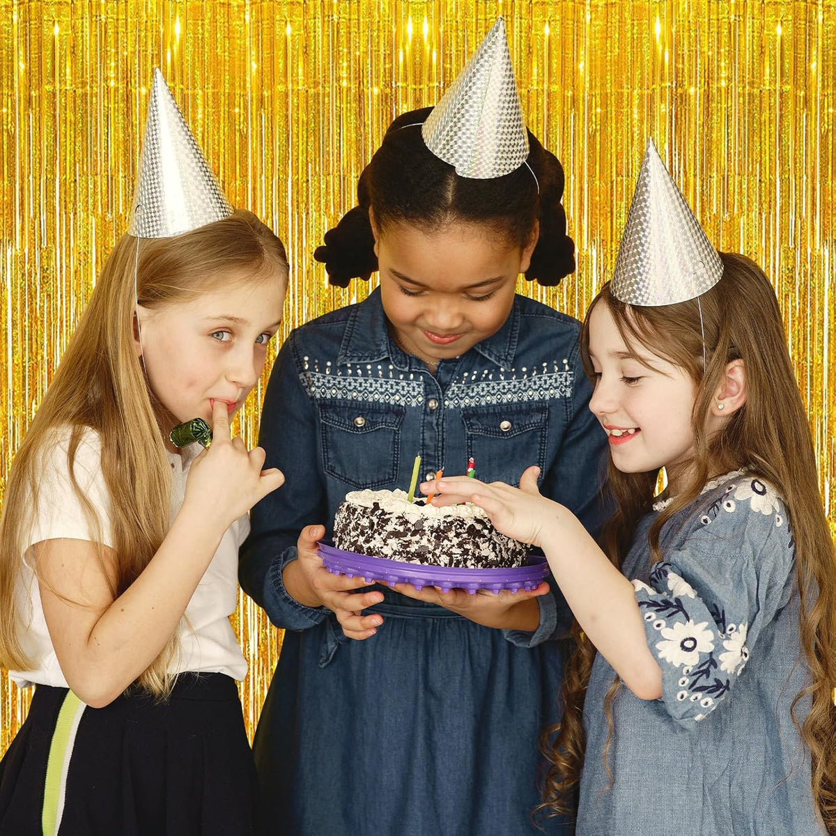 10 Pack Gold Backdrop Curtain 3.2ft x 8.2ft Metallic Tinsel Foil Fringe Curtains Photo Booth