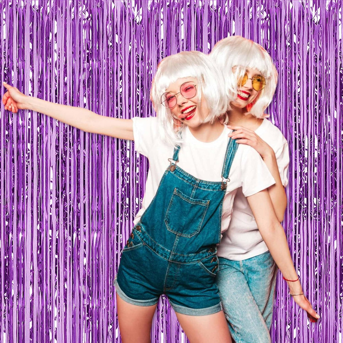 3 Pack Light Purple Foil Fringe Curtains Backdrop, 3.28 x 9.8 Ft Metallic Streamers Tinsel Curtains