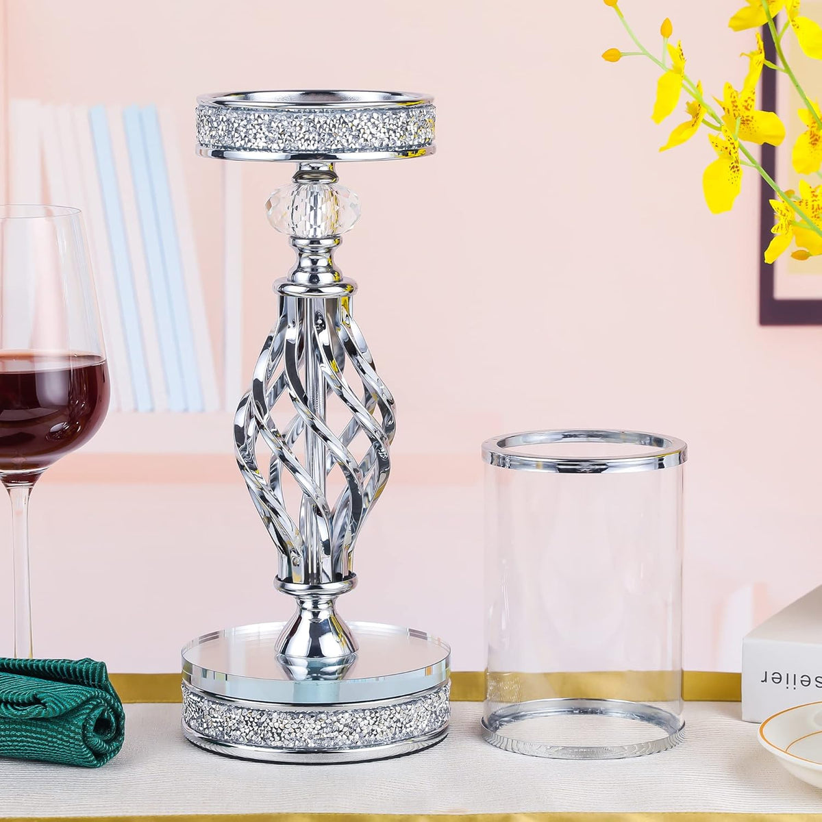 Hanjue Crystal Candle Holders for Pillar Candle, Metal Crystal Candle Holder for Home Decor