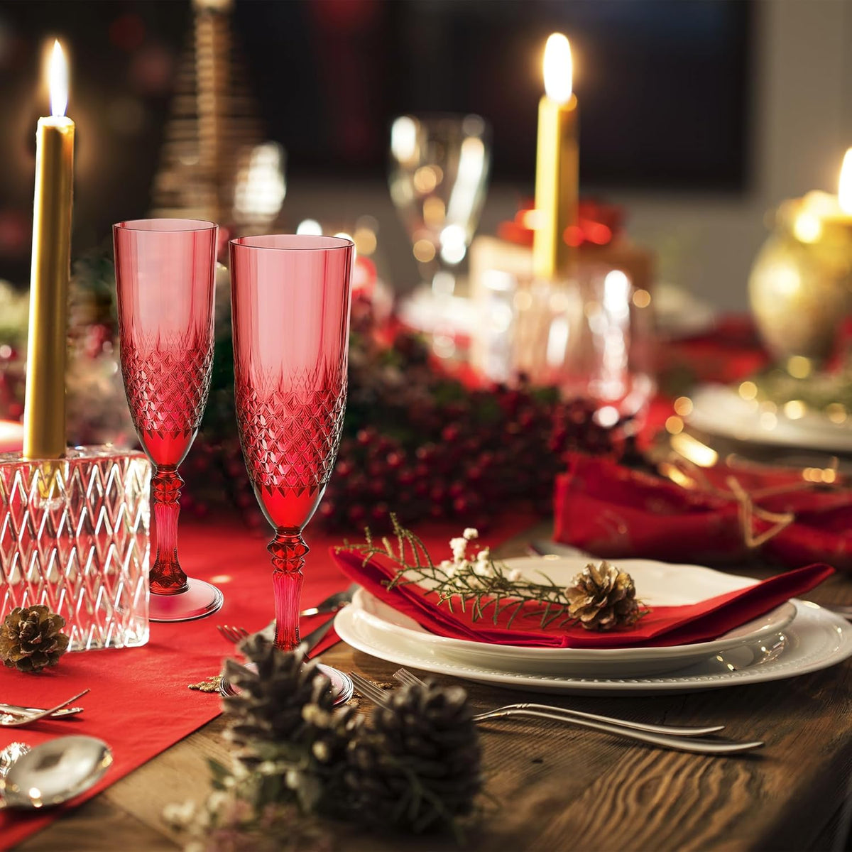 Plastic Champagne Flutes, 12PCS Dark Red Wine Glasses Goblets Cups Reusable Flute, for Christmas