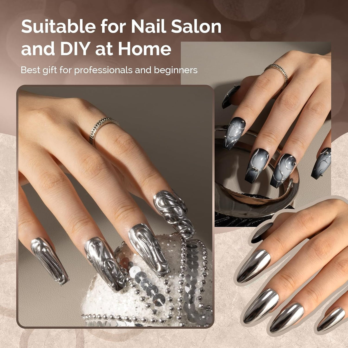 MelodySusie Sliver Chrome Nail Powder for Gel Nails,Metallic Mirror Effect Pigment Stylish and
