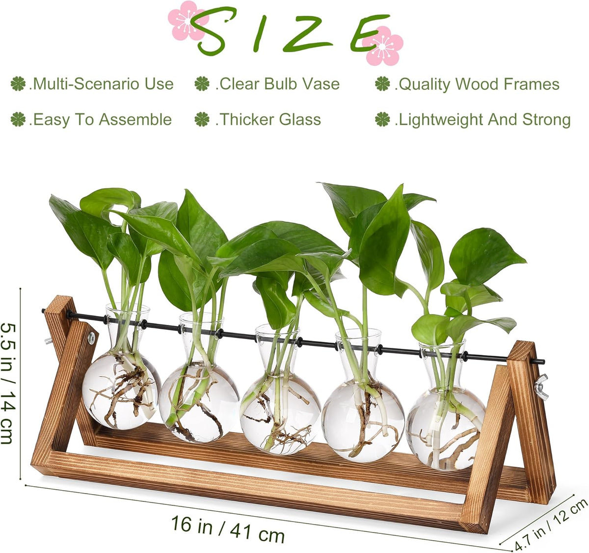 YIBOT Propagation Stations,Plant Terrarium with Wooden Stand,Plant Lover Gifts for Women for