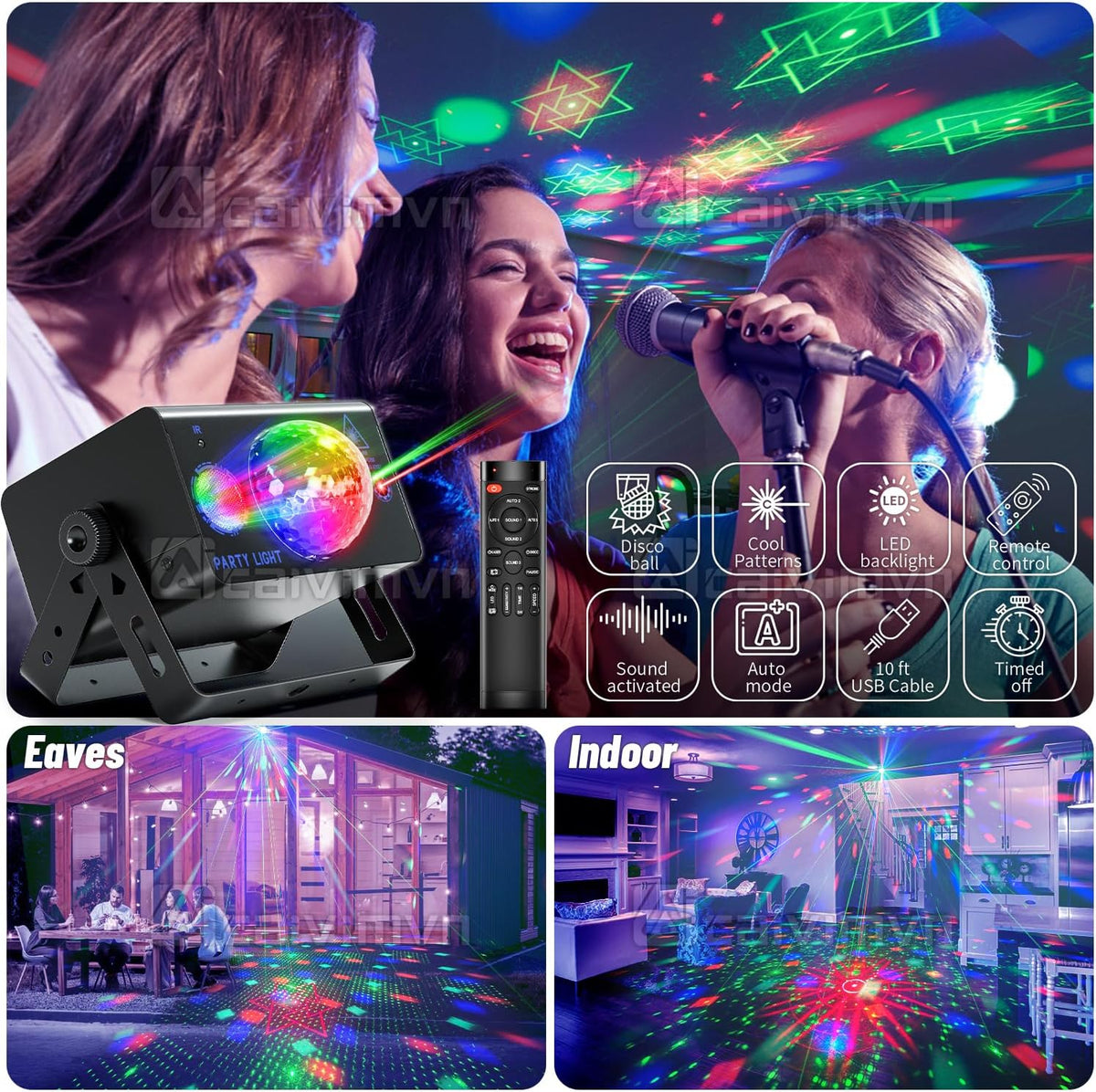 Party Lights Dj Disco Ball Light, LED Stage Strobe Lights Sound Activated with Remote Control for