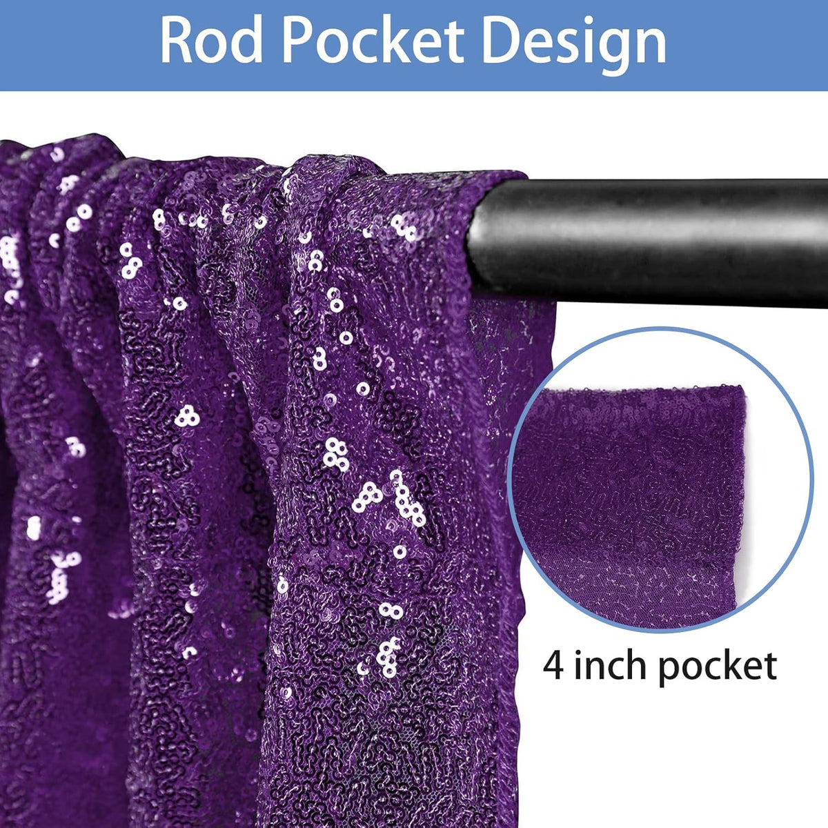 Hahuho Purple Sequin Backdrop Curtain, 2PCS 2FTx8FT Glitter Backdrop Curtain for Parties