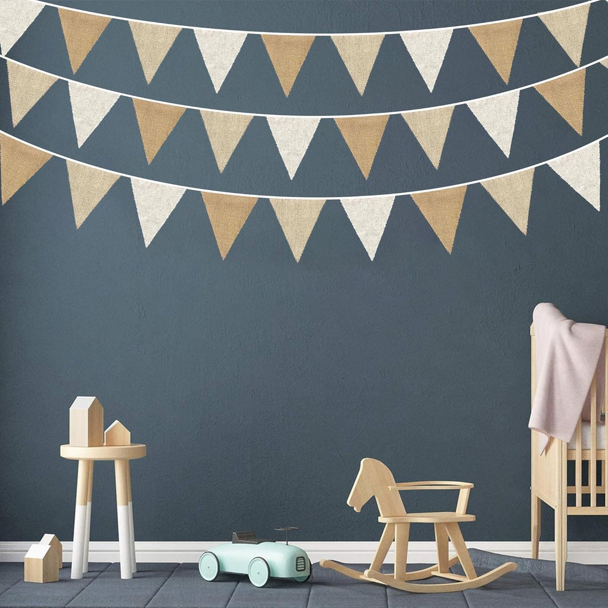 24Ft Burlap Banner Burlap Triangle Pennant Flag Linen Bunting Garland Streamers for Birthday