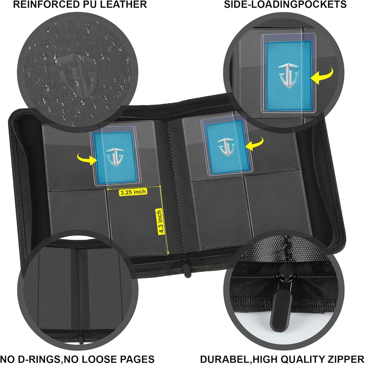 Toploader Binder,Holds 112 Toploaders, 4 Pocket Top Loader Binders for 3" x 4" Rigid Card Holders